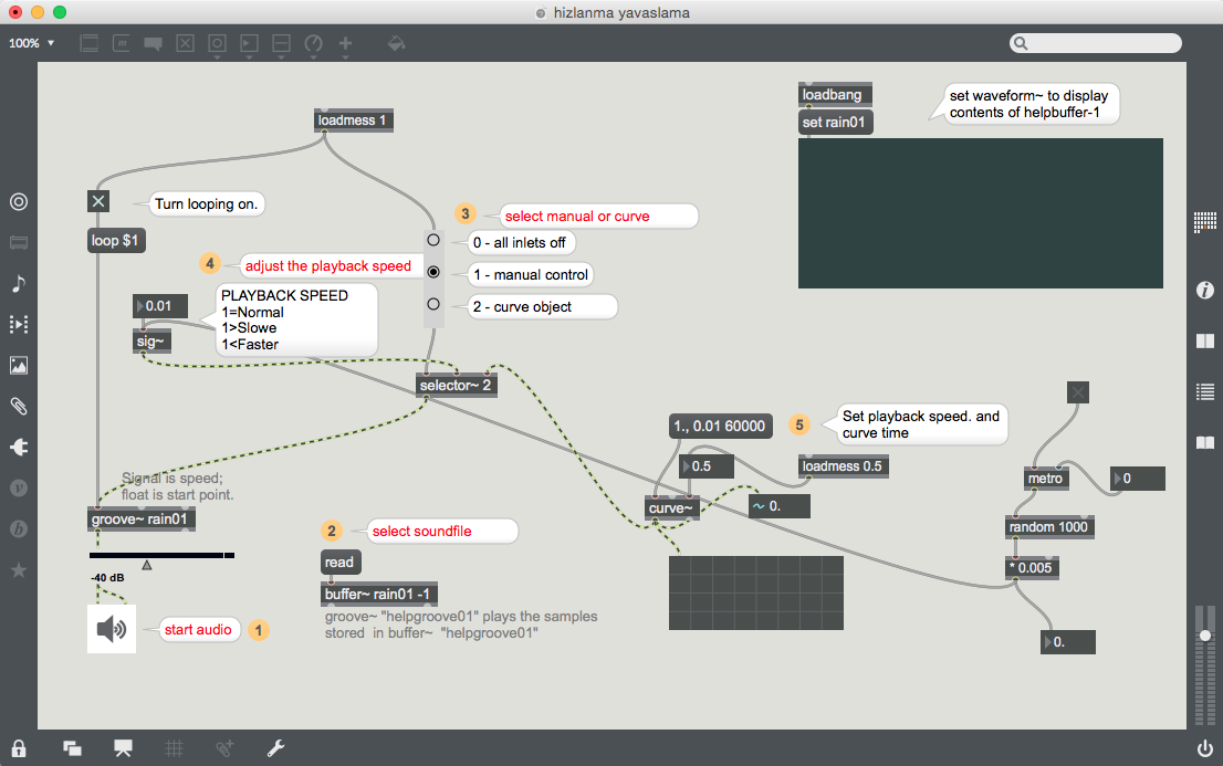 Max patch screenshot — second view of the rhythm-generation algorithm.